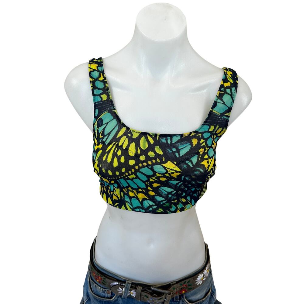 Yitty Mesh Sports Bra Wrap MEDIUM Butterfly Teal Black Lizzo Shapewear $60 NEW
